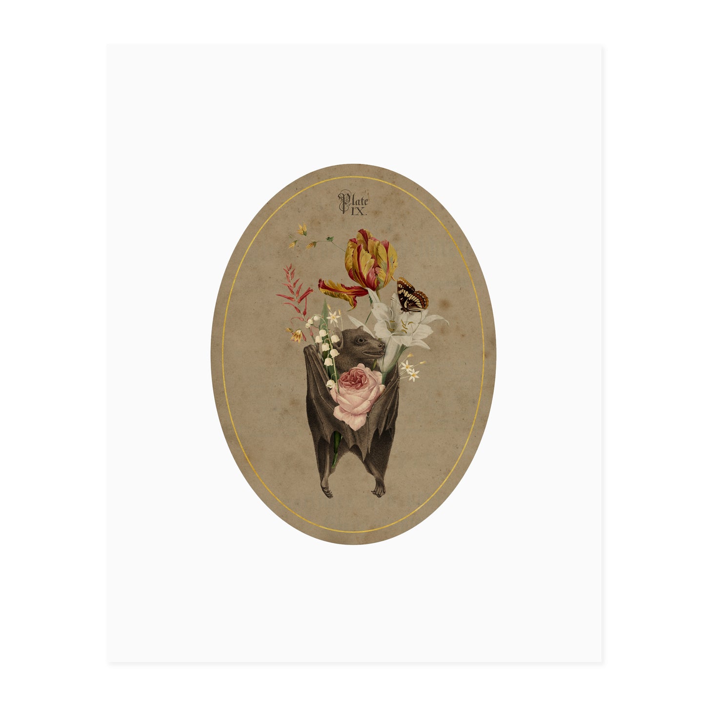 Bat With Flowers Print